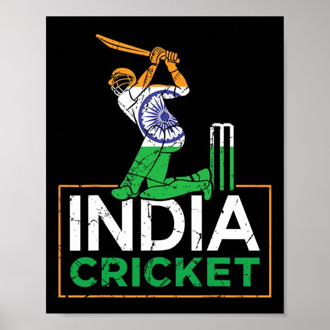 Funny India Flag Cricket Supporters Tee Indian Cri Poster (Front)