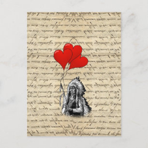 Funny Indian chief and heart balloons Postcard