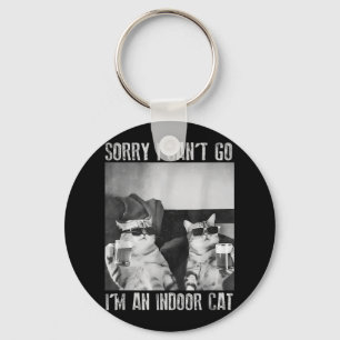 Funny Indoor Cat Meme Sorry I Can’t Go Retro Beer Key Ring