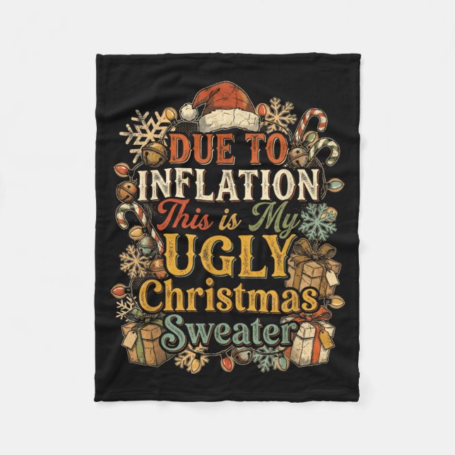Funny Inflation Ugly Christmas Sweater Retro Vinta Fleece Blanket (Front)