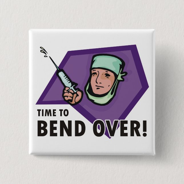 Funny injection doctor / nurse - squirting syringe 15 cm square badge (Front)