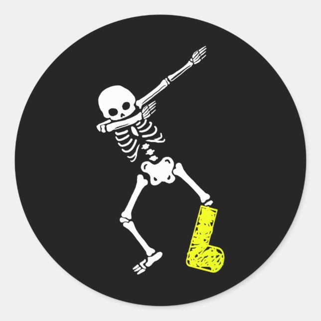 Funny Injury Dabbing Skeleton Broken Leg Adult Classic Round Sticker (Front)