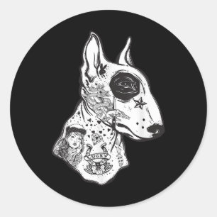 Funny Inked Bull Terrier Old School Tattoo Dog Lov Classic Round Sticker