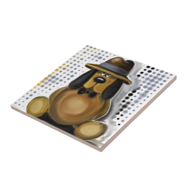 Funny Inspector Dog Ceramic Tile (Side)