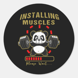 Funny Installing Muscle Panda Weight Lifting Barbe Classic Round Sticker