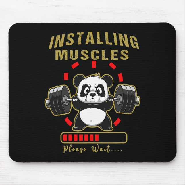 Funny Installing Muscle Panda Weight Lifting Barbe Mouse Mat (Front)