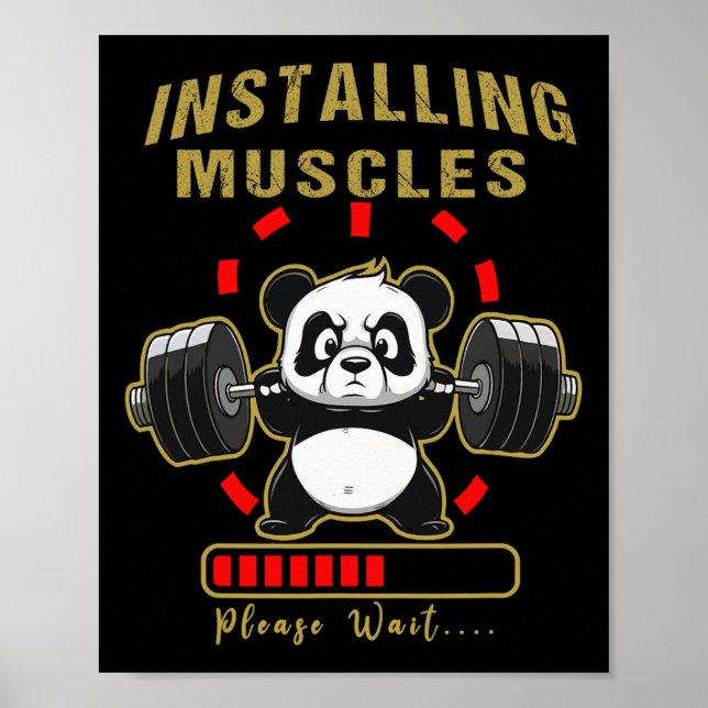 Funny Installing Muscle Panda Weight Lifting Barbe Poster (Front)