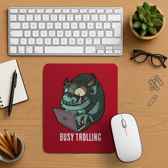 Funny Internet Troll Busy Trolling Laptop Cartoon Mouse Mat (Creator Uploaded)