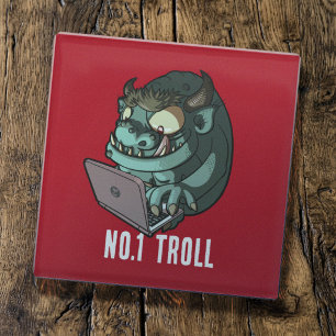 Funny Internet Troll Number 1 Troll Laptop Cartoon Glass Coaster