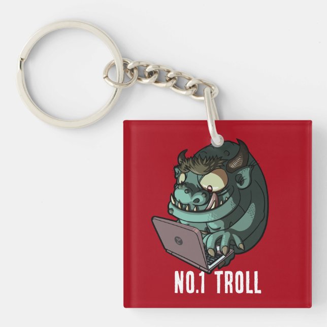 Funny Internet Troll Number 1 Troll Laptop Cartoon Key Ring (Front)