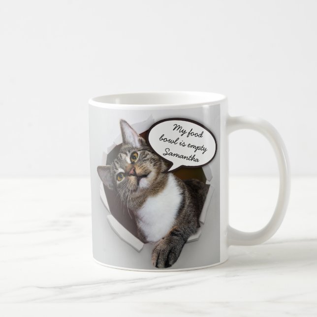 Funny Interrupting Cat Personalised Message Coffee Mug (Right)