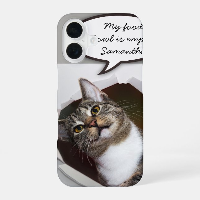 Funny Interrupting Cat Personalised Message iPhone 16 Case (Back)