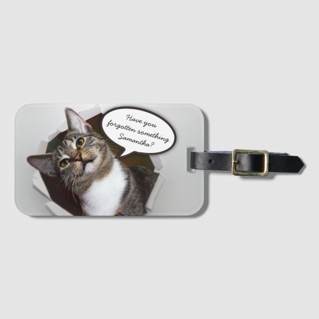 Funny Interrupting Cat Personalised Message Luggage Tag (Front Horizontal)