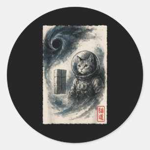 Funny Interstellar Cat Astronaut Kitten Space Sci- Classic Round Sticker