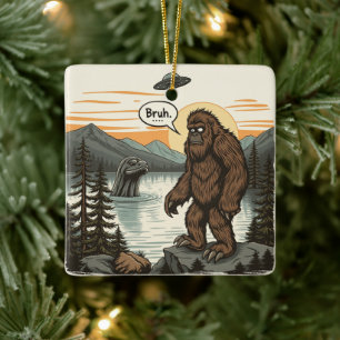 Funny Introvert Bigfoot Sasquatch Loch Ness Retro Ceramic Ornament