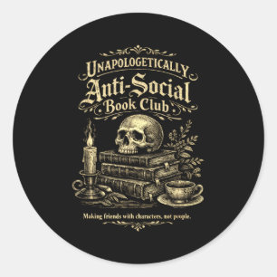 Funny introvert book club bookworms party costume classic round sticker