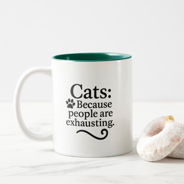 Funny Introvert Cat Lover Two-Tone Coffee Mug (With Donut)