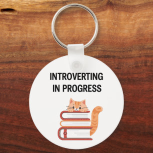 Funny "Introvert in Progress" with Cat Key Ring