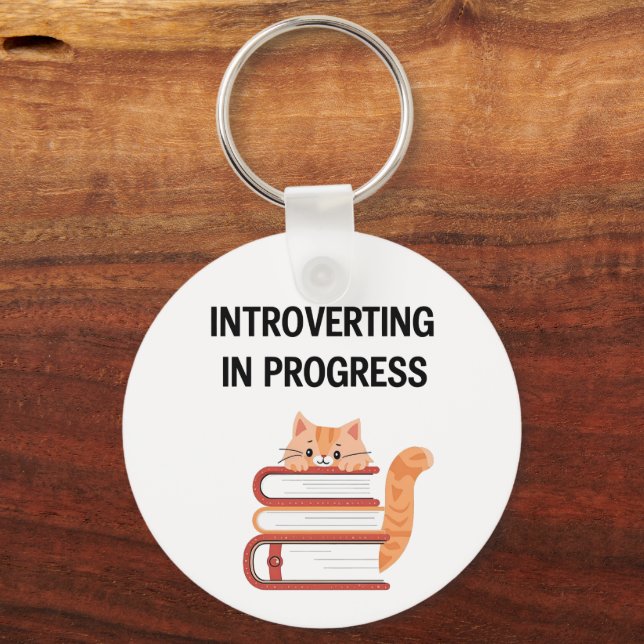 Funny "Introvert in Progress" with Cat Key Ring (Front)