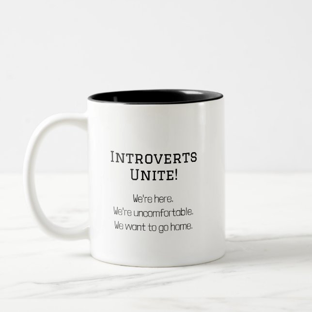 Funny Introverts Unite Humourous Quote Two-Tone Coffee Mug (Left)