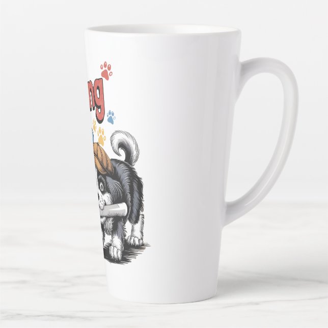 Funny Investigative Dog Design Latte Mug (Right)