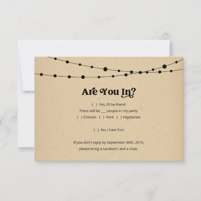 Funny Invitation Reply Card Insert - Rustic Kraft (Front)
