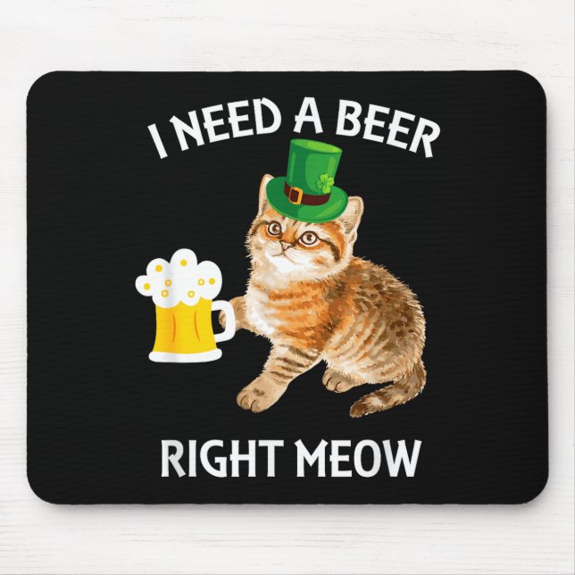 Funny Irish Beer Cat St Patricks Day Drinking With Mouse Mat (Front)