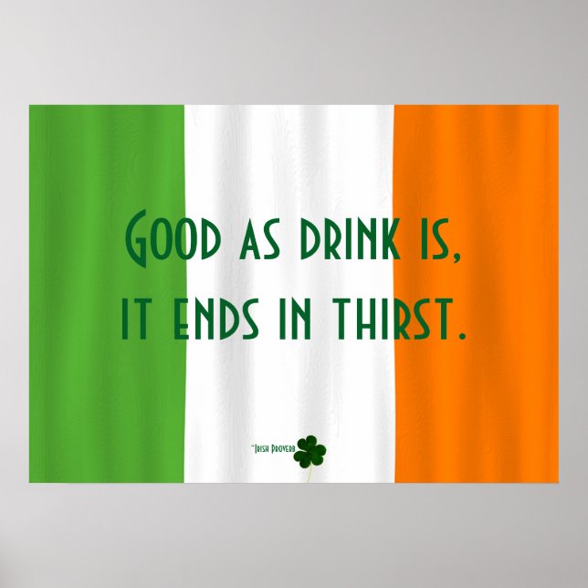 Funny Irish Drinking Proverb Flag Shamrock Paddy Poster (Front)