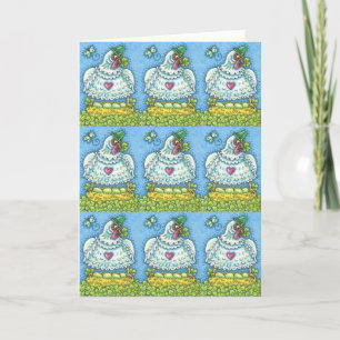 FUNNY IRISH HEN, GREEN EGGS AND SHAMROCKS CUTE HOLIDAY CARD