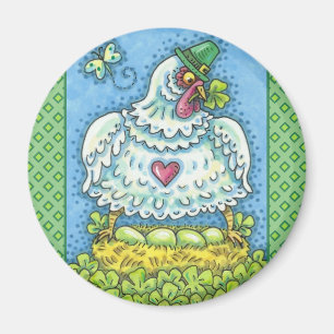 FUNNY IRISH HEN, GREEN EGGS AND SHAMROCKS CUTE MAGNET