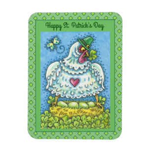 FUNNY IRISH HEN, GREEN EGGS AND SHAMROCKS CUTE MAGNET