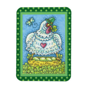 FUNNY IRISH HEN, GREEN EGGS AND SHAMROCKS CUTE MAGNET