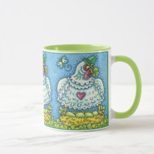 FUNNY IRISH HEN, GREEN EGGS AND SHAMROCKS CUTE MUG