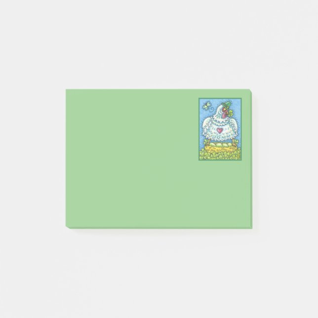FUNNY IRISH HEN, GREEN EGGS AND SHAMROCKS CUTE POST-IT NOTES (Front)