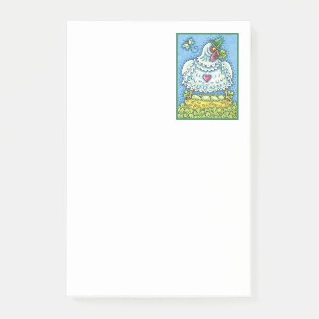 FUNNY IRISH HEN, GREEN EGGS AND SHAMROCKS CUTE POST-IT NOTES (Front)