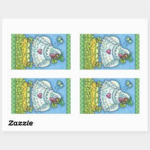 FUNNY IRISH HEN, GREEN EGGS AND SHAMROCKS CUTE RECTANGULAR STICKER