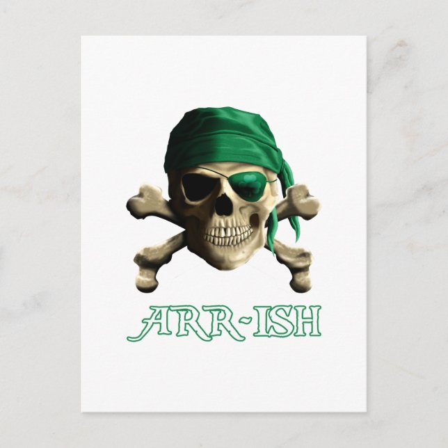 Funny Irish Jolly Roger Pirate Skull ARR-ISH Postcard (Front)