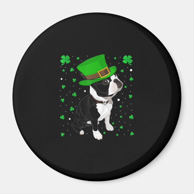 Funny Irish Leprechaun Hat Boston Terrier Magnet (Front)