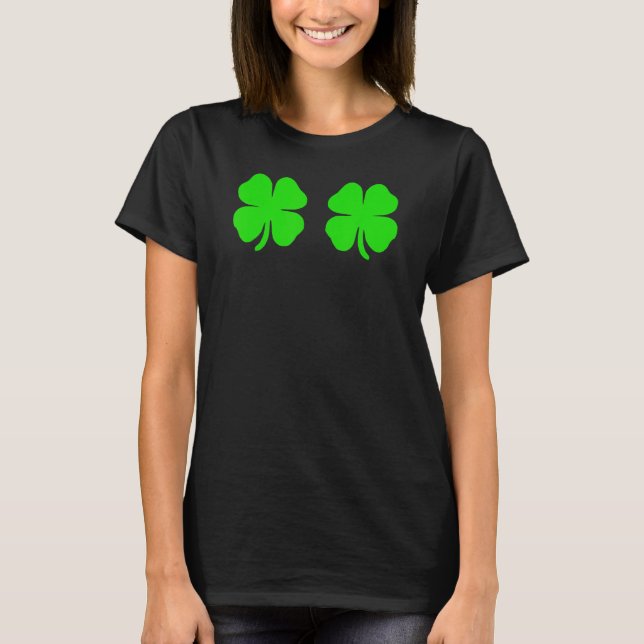 Funny Irish Lucky Shamrock Bra T-Shirt (Front)