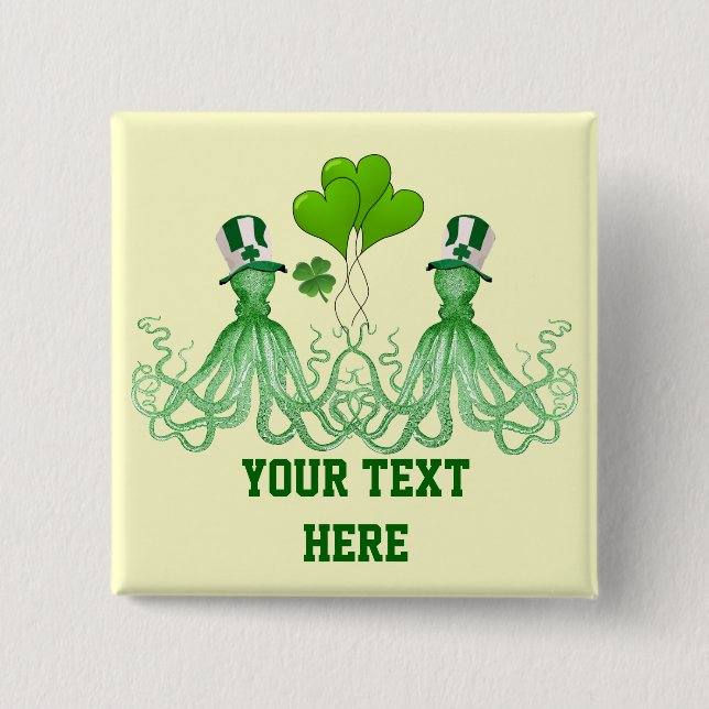 Funny Irish octopi St Patrick's day 15 Cm Square Badge (Front)