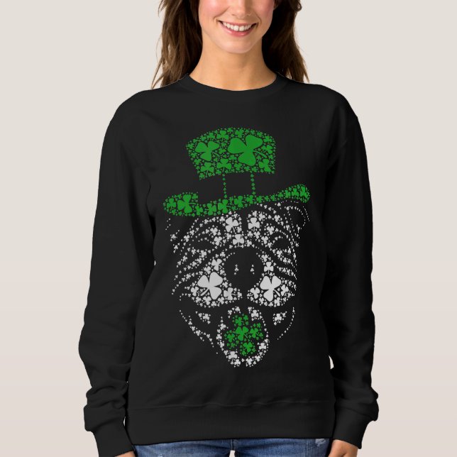 Funny Irish Pitbull Shamrocks Green Hat St Patrick Sweatshirt (Front)