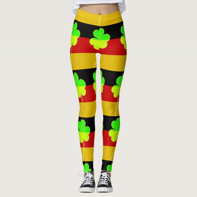 Funny Irish Shamrock German Flag St. Patrick Leggings (Front)