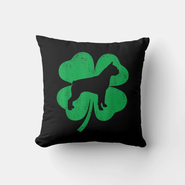 Funny Irish Shamrock Leaf Boston Terrier Cushion (Front)