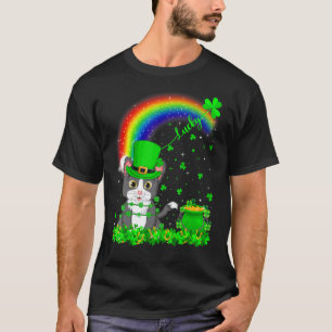 Funny Irish Shamrock Rainbow Lucky Cat St Patrick' T-Shirt