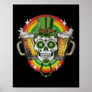 Funny Irish Skull St Patricks Day Beer Leprechaun  Poster