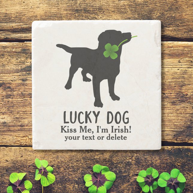 Funny Irish St. Patrick's Day Black Lab Lucky Dog Stone Coaster (Creator Uploaded)