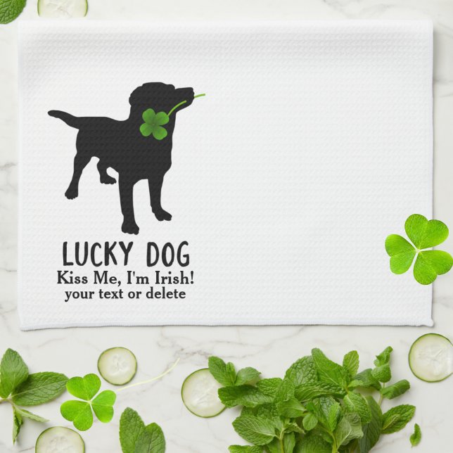 Funny Irish St. Patrick's Day Black Lab Lucky Dog Tea Towel (Creator Uploaded)