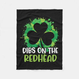 Funny Irish St Patricks Day Shamrock Dibs On The R Fleece Blanket