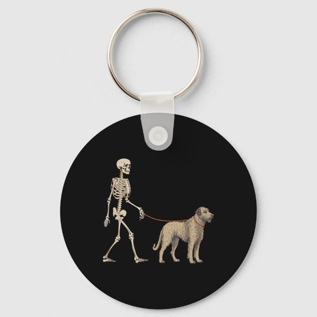 Funny Irish Wolfhound Skeleton Dog Walking Key Ring (Front)