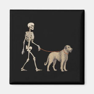 Funny Irish Wolfhound Skeleton Dog Walking Magnet